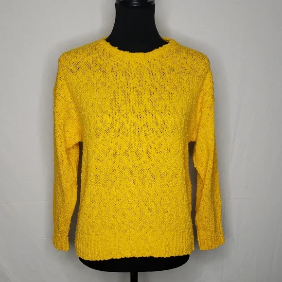 Vintage YarnWorks Womens Bubble Knit Sweater Size L Yellow 90s Preppy Classic