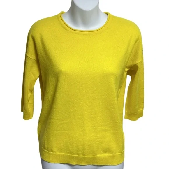 Cashmere LOMA London | Yellow 3/4 Sleeve Pullover Jumper Sweater Shirt Top