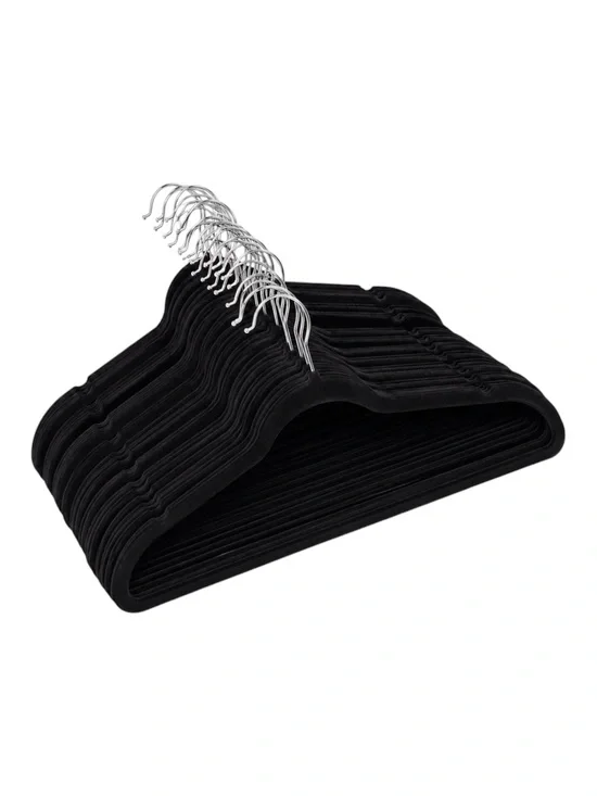 20 Black Felt Hangers with Silver Hooks