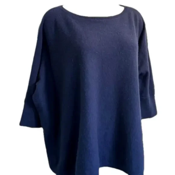 Garnet Hill 100% cashmere dark blue boxy sweater SMALL AS IS