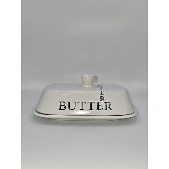 The Old Pottery Co.‎ White Oversized Covered Butter Dish with Lid