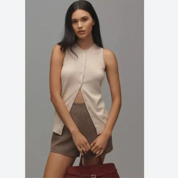 By Anthropologie Cashmere Blend Cardigan Sweater Tank in Cream –Size Small – NWT