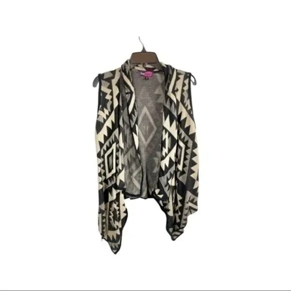 Tan & Black Aztec Cardigan Sweater Vest Size Small by Say What?.