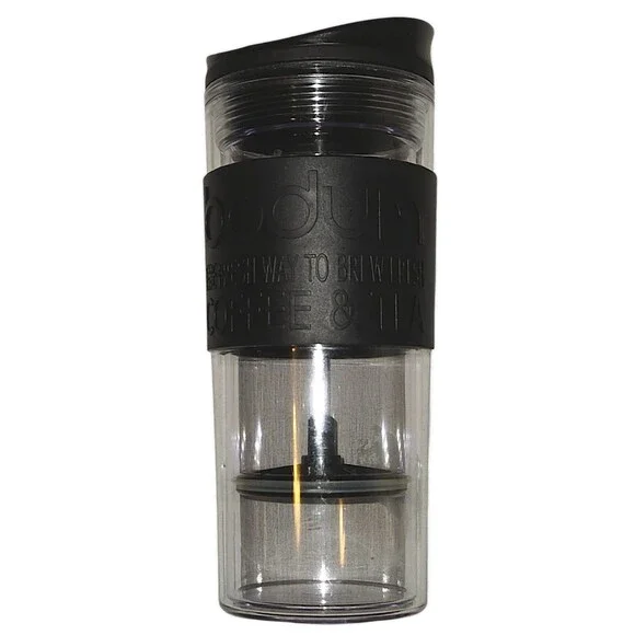 Bodum 15 oz Travel Double Wall French Press Coffeemaker, Plastic, Black & Clear