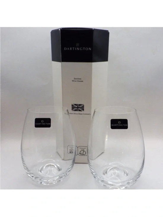 NIB! DARTINGTON 2 Stemless Crystal Wine Glasses in Box