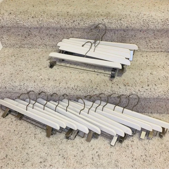 Mainetti White Wooden Pant Skirt Hangers‎ with Metal Clips 14 Inch Lot of 15
