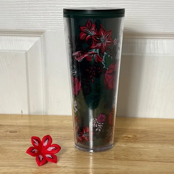 New STARBUCKS 24oz Floral Tumbler with Flower Straw Cover