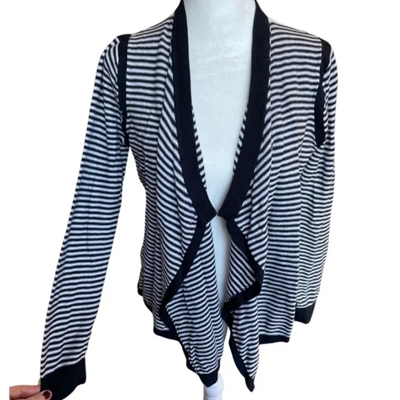 LOFT black and white striped open front cardigan M