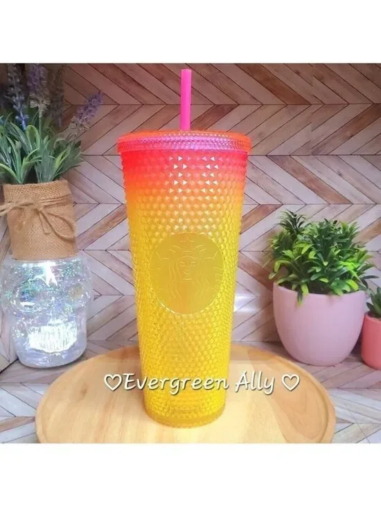 Starbucks Mango Bling Studded Ombre Tumbler Hot Pink Yellow