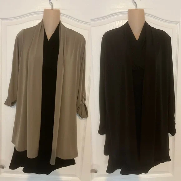 Lot 2 Susan Graver Open Front Cardigan - Black Taupe Tan, Size S