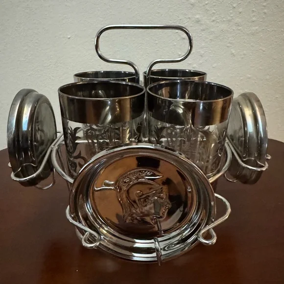 Elegant Vintage Silver Kimiko Highballs (Caddy & Coasters Set)