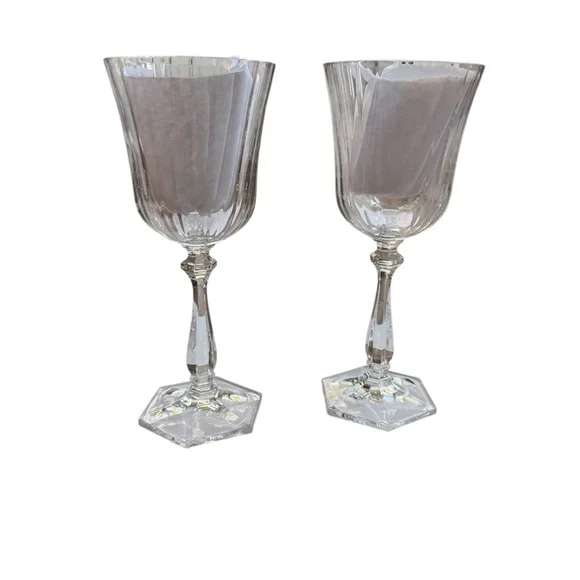 Gorham Perspective Clear Optic Crystal Wine Goblets Set Of 2 Hex Base