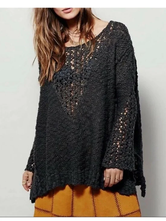 Free People grey crochet sweater size medium