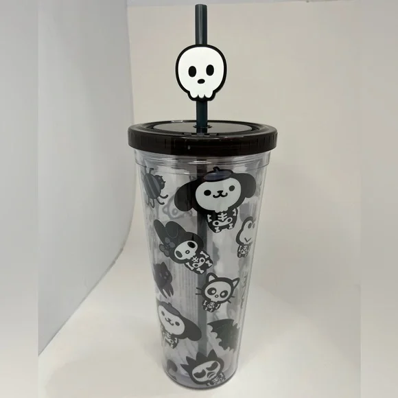 Hello Kitty & Friends Halloween Skeleton Plastic Tumbler 24oz W/ Straw Topper