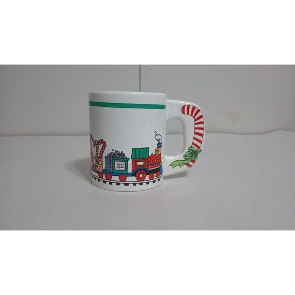 Alco Fancy Handle Decorated Christmas Mug  Holiday Decor Vtg Train
