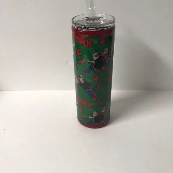 Handmade Popeye and Olive Oyl stainless steel tumbler
