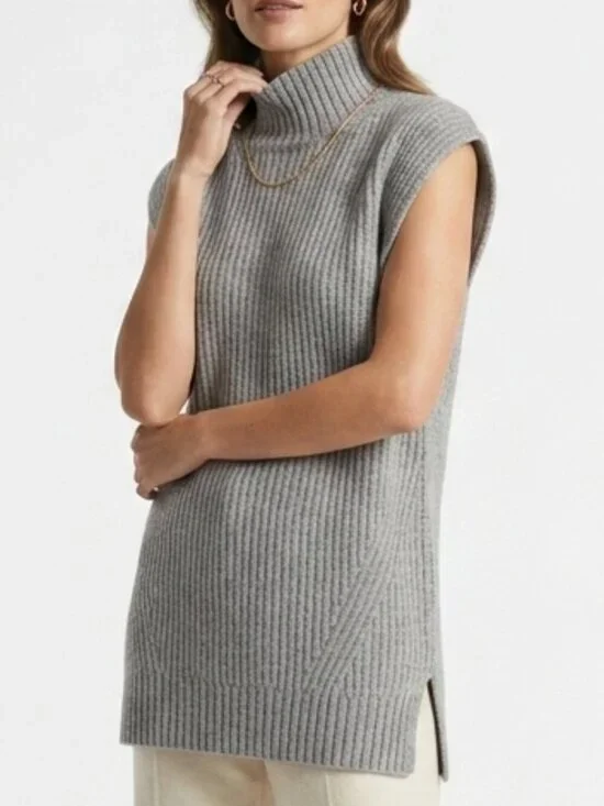 J CREW 100% Cashmere Sleeveless Turtleneck Tunic Gray XS/S