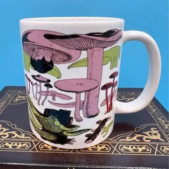 Mushrooms Ceramic Mug Pink White