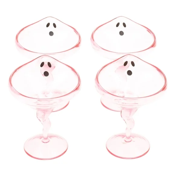 Goblin & Ghoul | 4pc Set Pink Ghost Face 10oz. Melamine Stem Cocktail Glasses