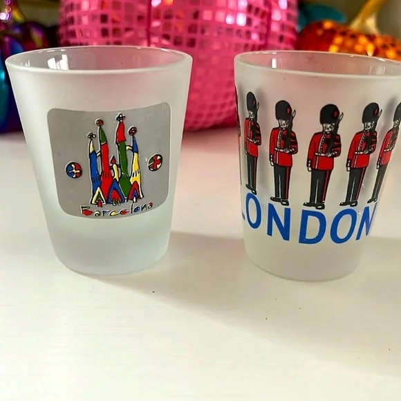 Barcelona and London Shot Glasses Collected on trips