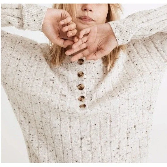 Madewell‎ Donegal Henley Sweater Women XXS Cream Ribbed Cozy Preppy Cabincore
