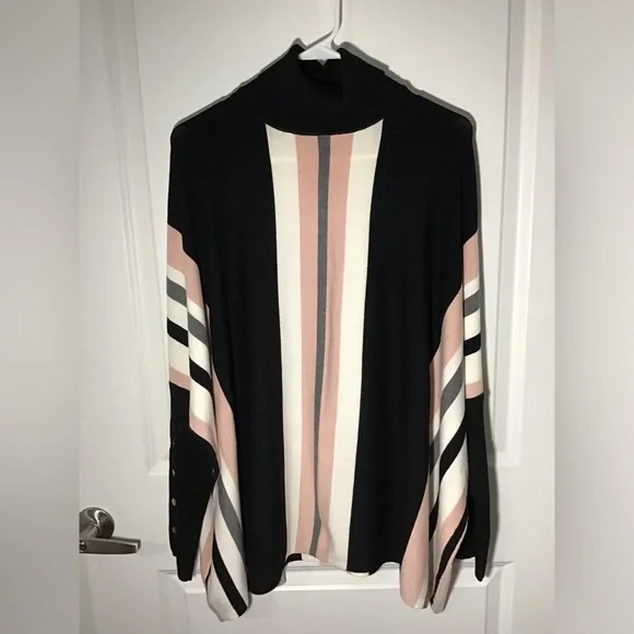 Joseph A Woman’s Turtleneck Striped Long Sleeve Sweater Poncho Size M