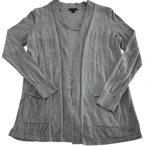 J Jill Cardigan‎ Sweater Set Women Small Gray Silk Cotton Knit Twinset Attached