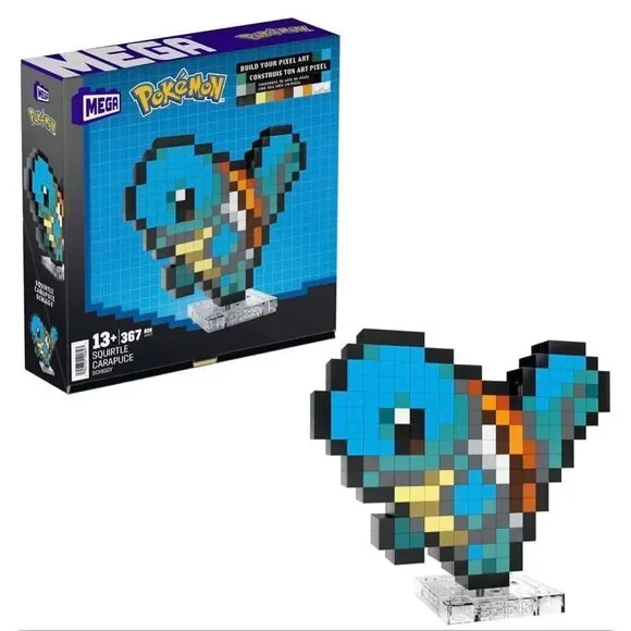 Mega Bloks Pokemon Pixel Art Squirtle 367 Piece Building Block Set HTH77 NEW‎