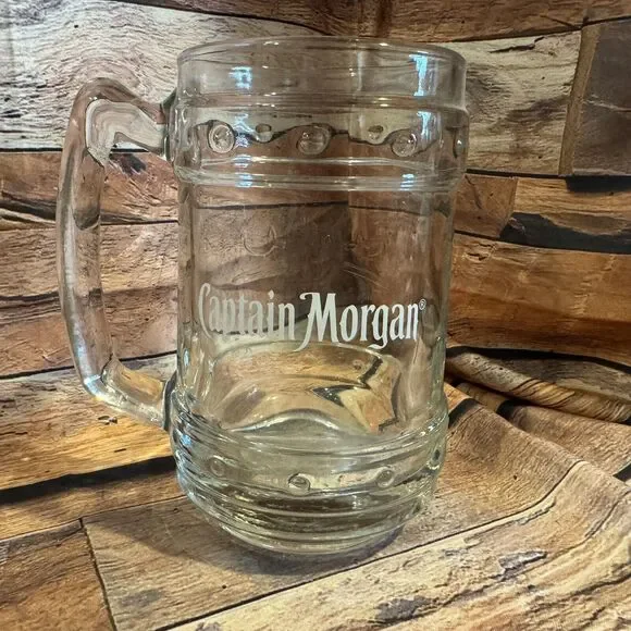Captain Morgan Heavy Drinking Glass Mug Rum Barrel Man Cave Bar Tankard Stein