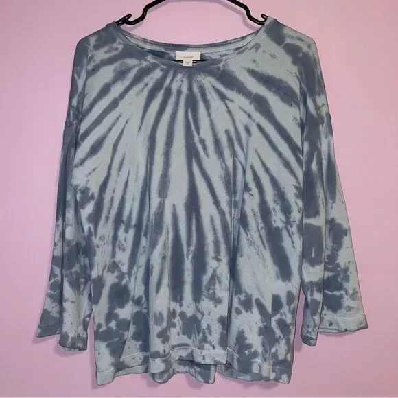 Pure Jill by J Jill S Blue Boho Tie-Dye Long Sleeve Tee Cotton Knit