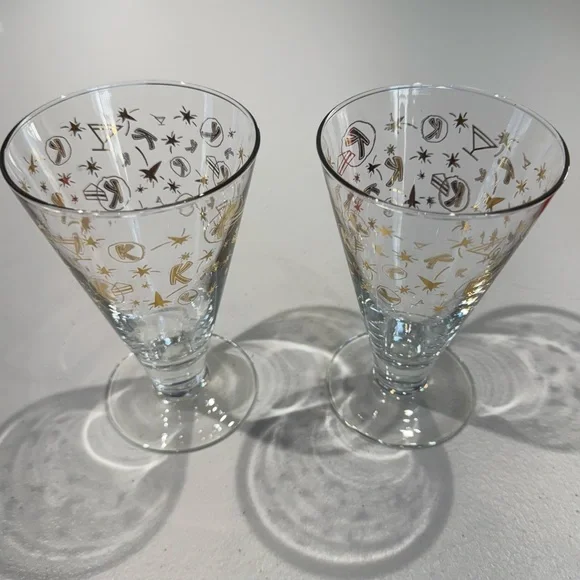 Vintage MCM Kahlua Glasses Gold Atomic, Stars & 