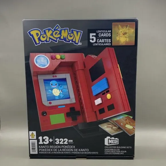 New! Mega Pokemon Kanto Region Pokedex Light Up Collector Building Set 322 Toy