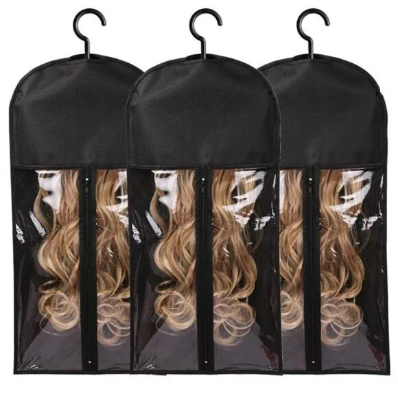 Hair Extension Wig Storage Bags with Hanger Set of 3 Dust Proof Closet Organizer