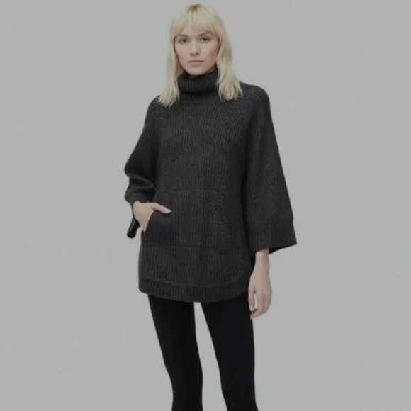 Ugg Raelynn Wool Blend Cowl Neck Poncho Pullover Charcoal Gray Sweater Size M