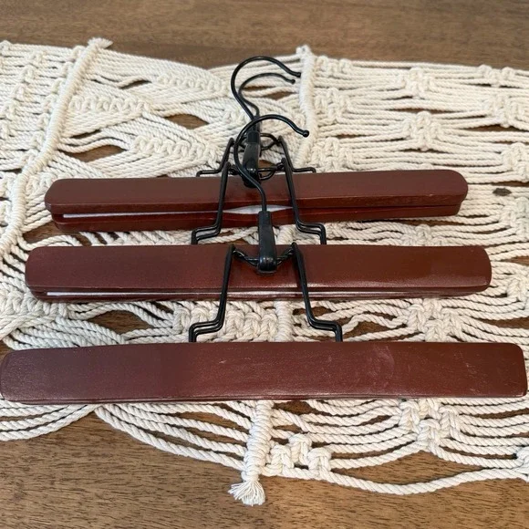 Wooden Clamp-Style Wooden Pants Clothes Hangers Set Of 3 10.75