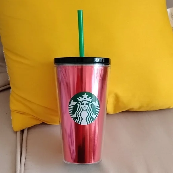 Starbucks Metallic Red Tumbler with Green Straw