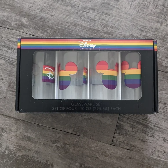 DISNEY Mickey Mouse Pride Rainbow Glassware Set of 4 - 10oz Each