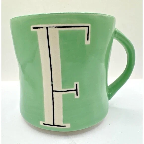 Anthropologie - Mint Green - Monogram Letter F Mug Coffee Cup Hand Painted Gift