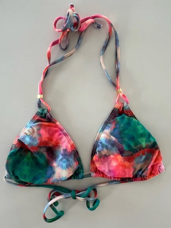 L*SPACE Watercolors Print Triangle Bikini Top Size Small Tie Dye