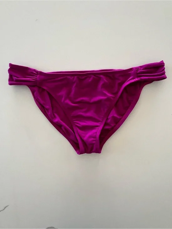 L*Space Solid Magenta Berry Ruched Side Full Cut Bikini Bottoms Size Large