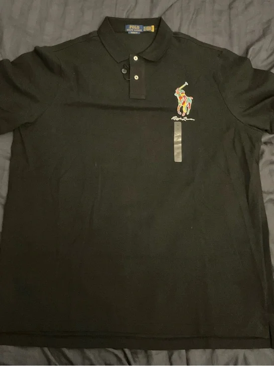 Ralph Lauren Black Polo with Multicolor Embroidered Pony