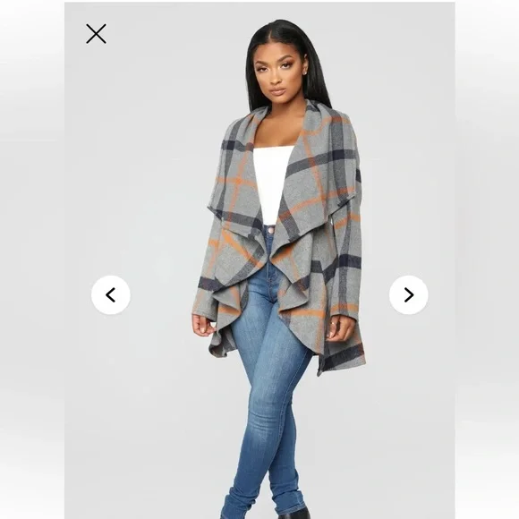 Fashion Nova Catch Me Later Plaid Coat With Waterfall Collar #0076