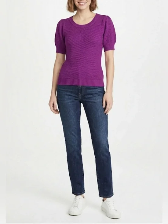Bebe Women's Sweater Purple Size Medium Puff Dolman Short Sleeve Knit Pullover