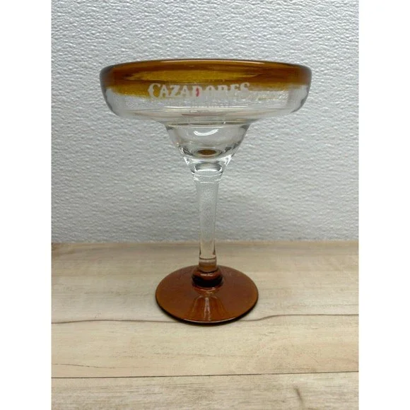 Vintage Cazadores Tequila Hand Blown Margarita Glass Amber Color Base And Rim