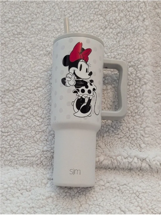 Minnie Mouse Stainless Travel Tumbler with Handle and Straw - Light Gray