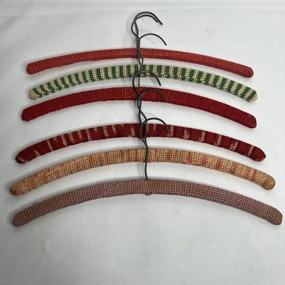 Antique Granny Chic Crochet Hangers  Lot of 6 Boho Chic Wooden Multiple Colors