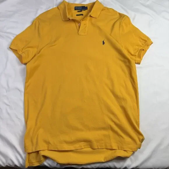 Vintage Polo Ralph Lauren Mens Large Yellow Short Sleeve Cotton Rugby Lakers