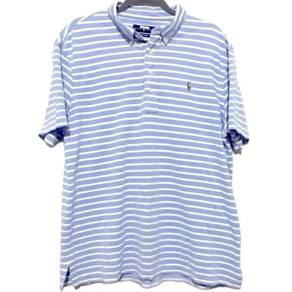 Ralph Lauren Light Blue White Stripes Knit Cotton Oxford