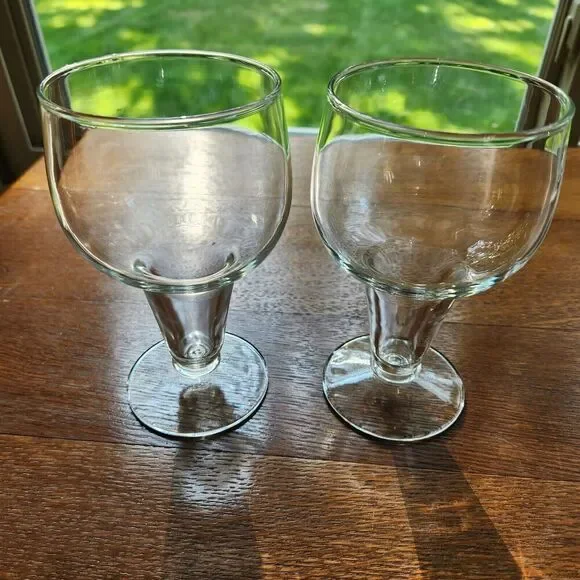 Vintage 16oz Hollow Stem Beer Glasses Mid Century Barware Set Of 2