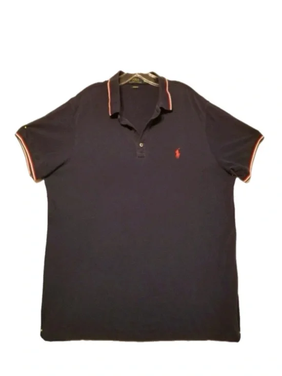 Ralph Lauren Polo Shirt Navy Blue and Red Trim M XL